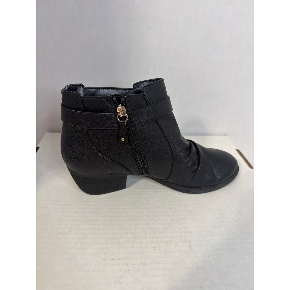 Dr. Scholls Janessa Black Ruched Ankle Boots Gold Ring Strap Block Heel 10M - Picture 5 of 10